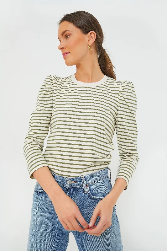 Olive Striped Vesty Long Sleeve Crewneck Edgy Women's Punk