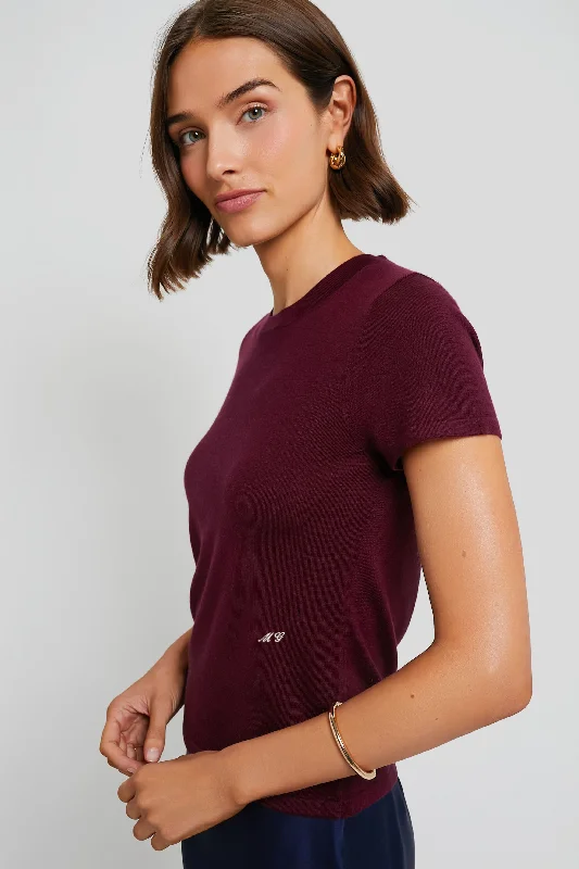 Oxblood Cashmere Silk Blend Katie Tee Cozy Women's Sherpa - lined