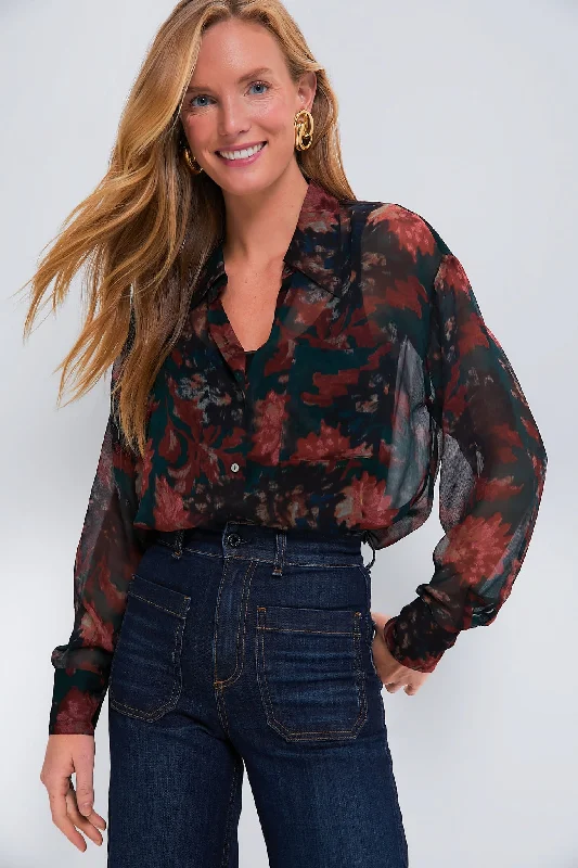 Persimmon Floral Sheer Alysse Blouse Youthful Women's Anime - inspired