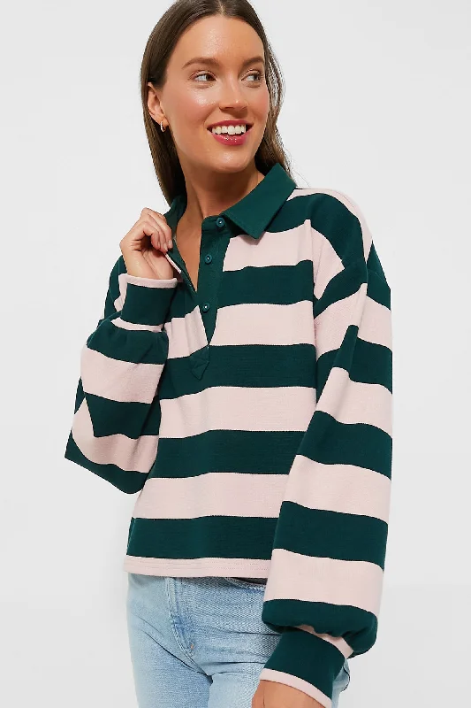 Powder Pink Stripe Cotton Warren Rugby Shirt Refined Women's Classic 