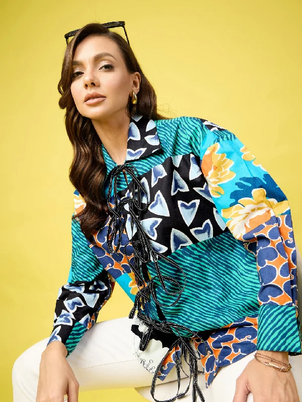 Printed Tie-Up Full Sleeve Cotton Shirt Dynamic Women's High - energy