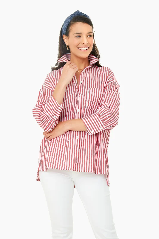 Red Stripe Adair Boyfriend Shirt Sophisticated Women's Tailored