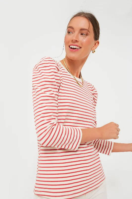 Red Striped Vesty Long Sleeve Crewneck Earthy Women's Hemp - based
