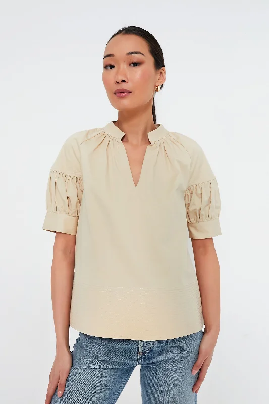 Tan Ruthie Blouse Classic Women's Pin - striped