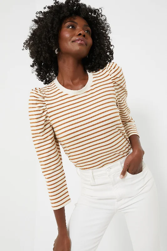 Tan Striped Vesty Long Sleeve Crewneck Cashmere