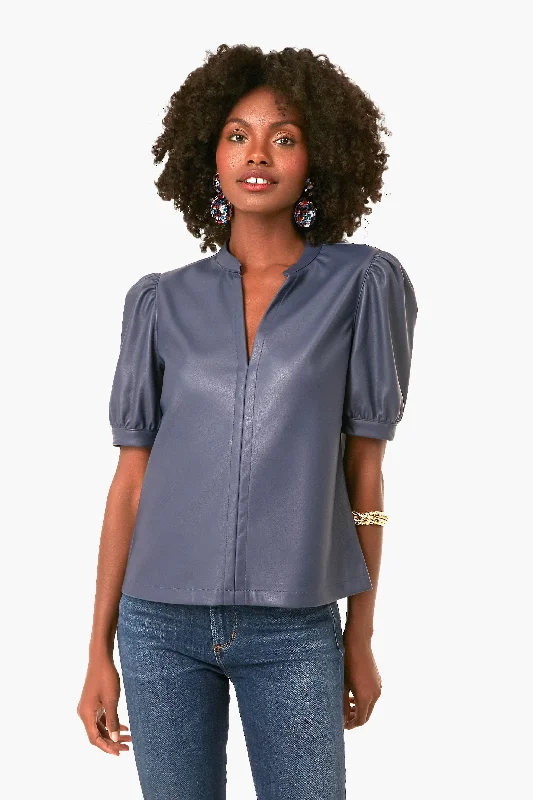 Vegan Leather Split Neck Top Monochromatic All - in - one