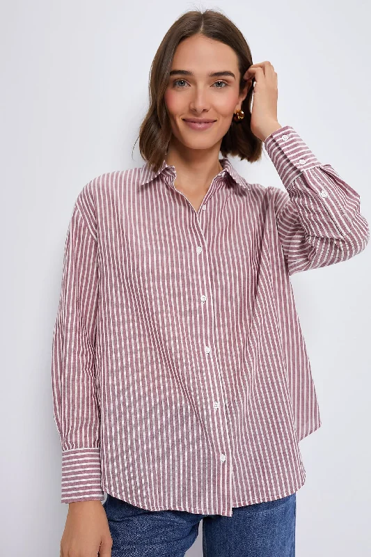 Washed Red Pointelle Stripe Nadine Boyfriend Button Down Preppy Women's College