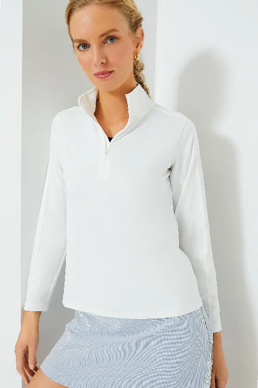 White Carver Quarter Zip Tee Artistic Women's Hand - painted