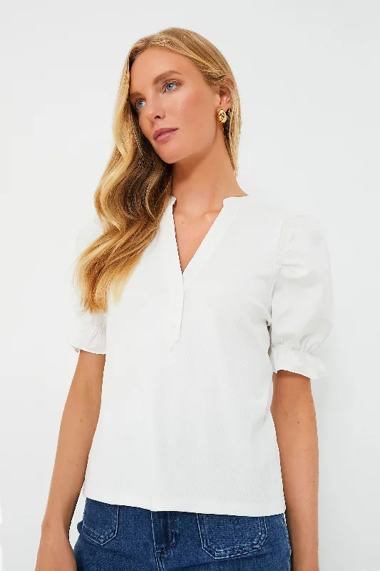White Livia Puff Sleeve Top Classic Women's Tweed