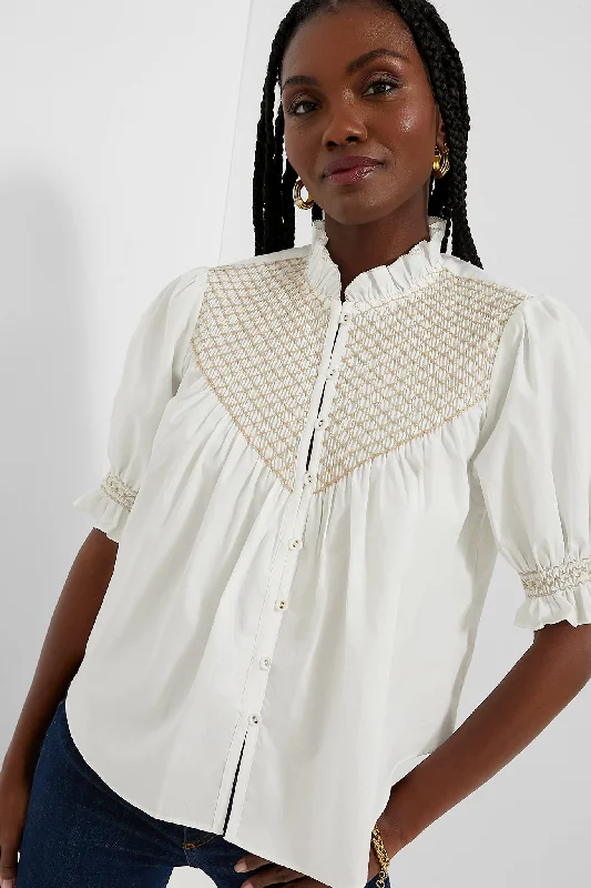 White Elisa Smocked Blouse Rugged Women's Outdoor 