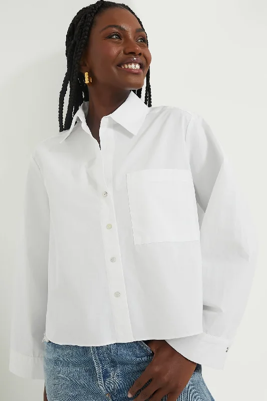 White Mara Cropped Button Down Sporty Women's Athleisure 
