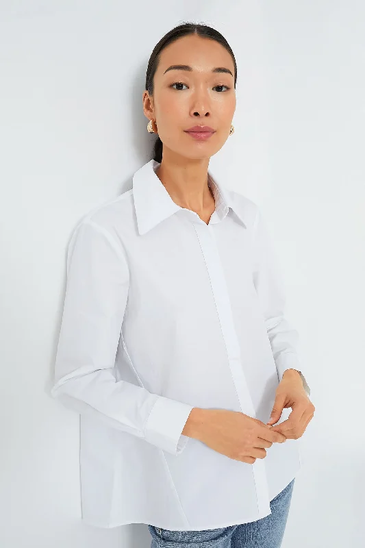 White Nina Swing Button Down Monochromatic Office Style