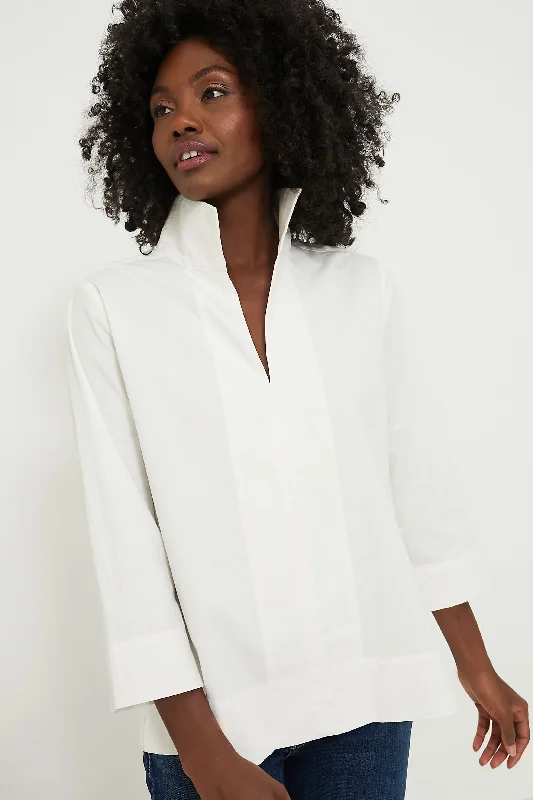 White Sullivan Stand Collar Blouse Traditional Women's Wool