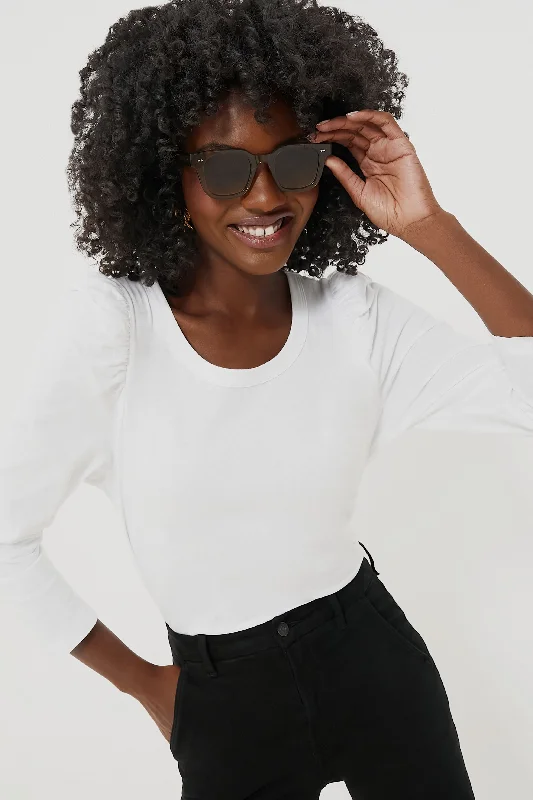 White Vesty Long Sleeve Crewneck Sleek Women's Metallic