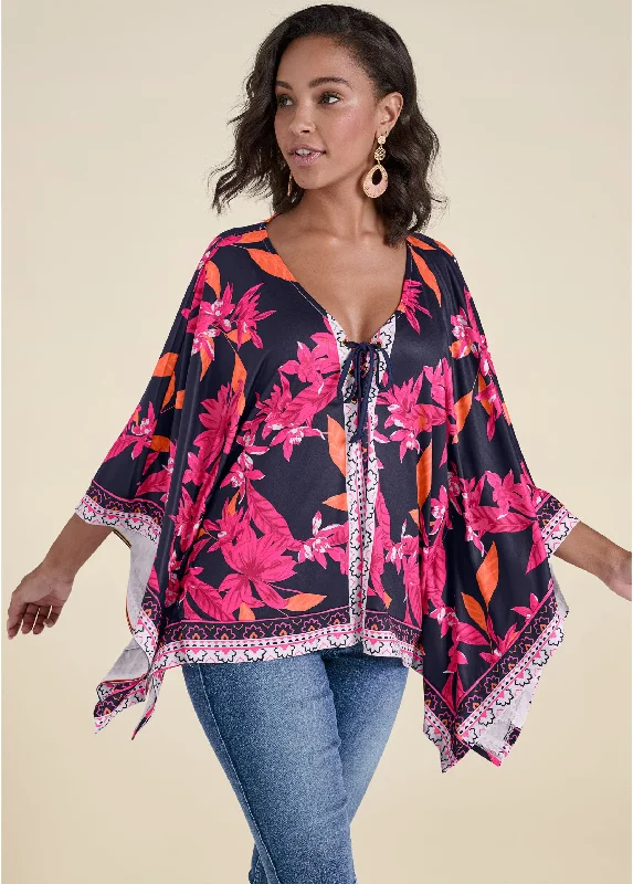 Midnight Floral Border Top - Navy Multi Confident Women's Power