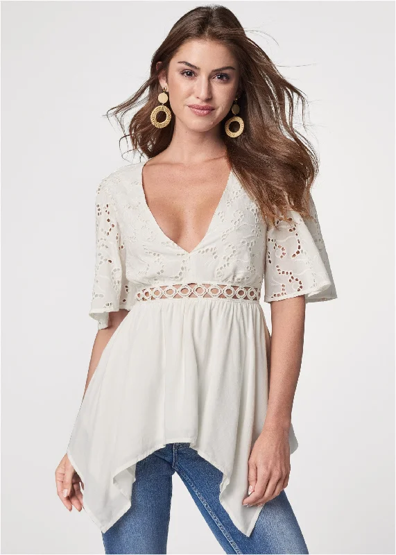 Eyelet Detail Top - White Bold Women's Animal Print