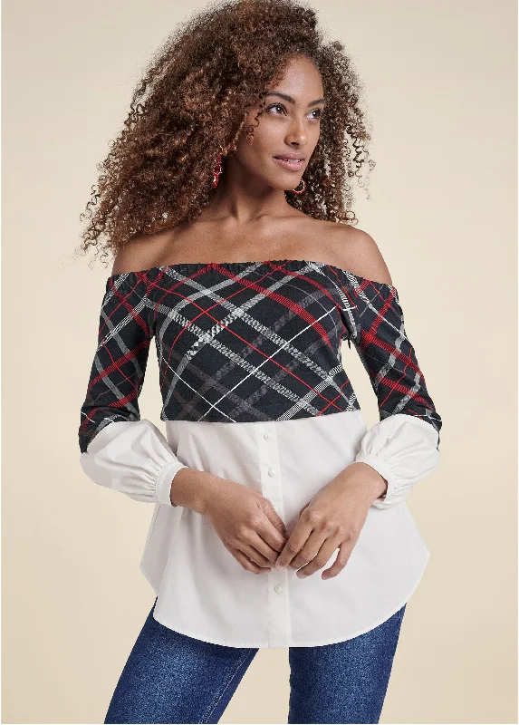 Off-The-Shoulder Blouse - Black Multi Rugged Women's Outdoor 