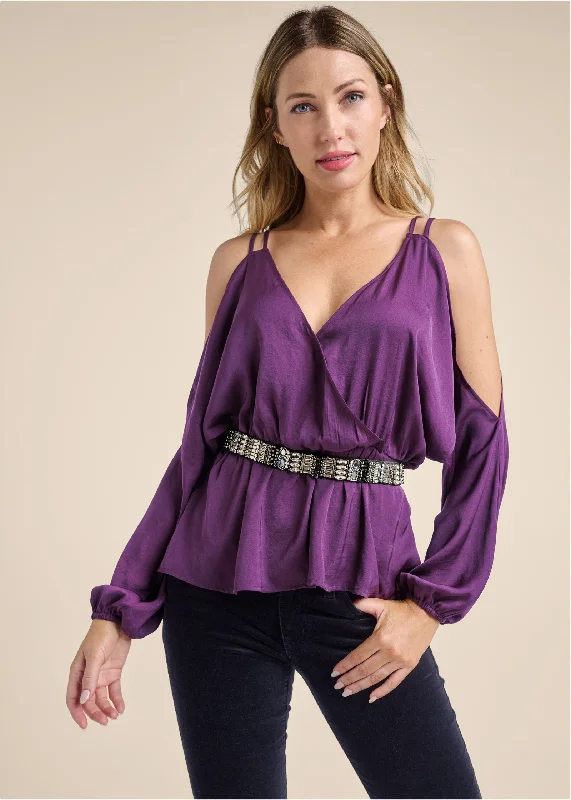 Surplice Cutout Strap Top - Purple Gym