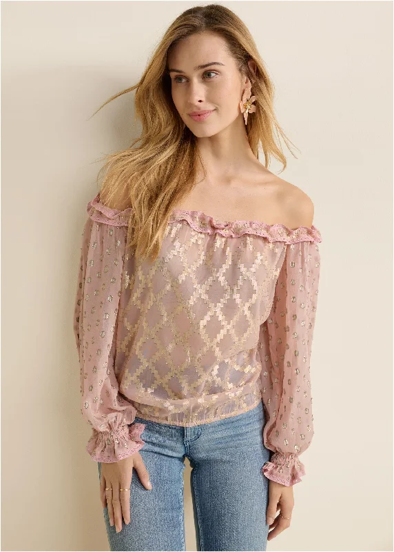 Off-The-Shoulder Ruffle Top - PINK & GOLD Hip Women's Urban