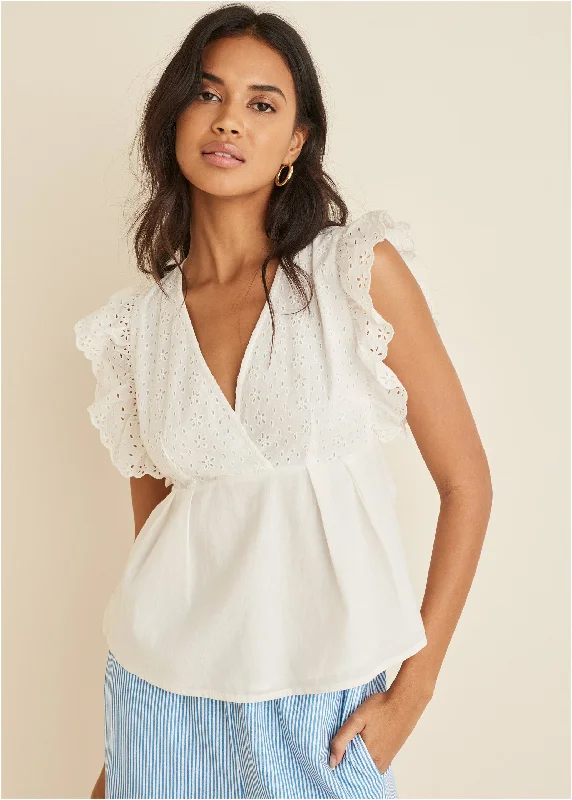Eyelet Ruffle Tank - Off White Gym