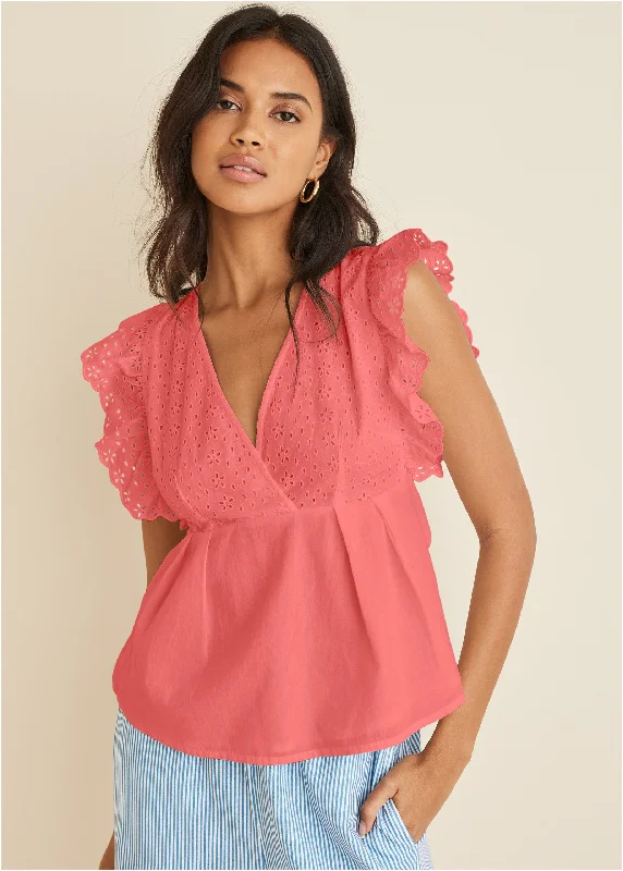 Eyelet Ruffle Tank - Coral Rugged Women's Outdoor 