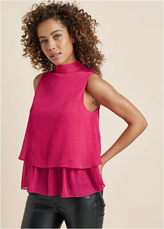 Mock Neck Tiered Top - Fuchsia Athletic Women's High - 