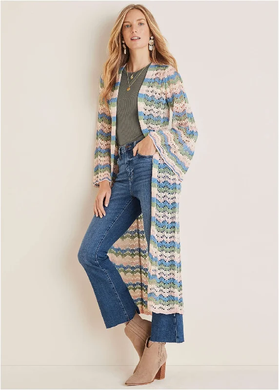 Pointelle Striped Duster - Stripe Multi performance