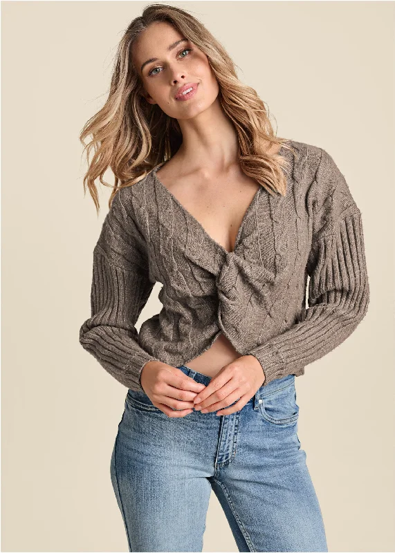 Twist Front Sweater - Brown Women