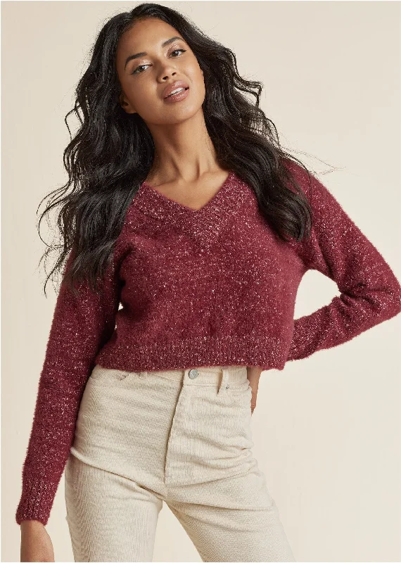 V-Neck Sweater - Burgundy Sleek Women's 