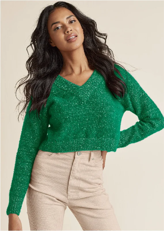 V-Neck Sweater - Emerald Vintage Women's 1970S 