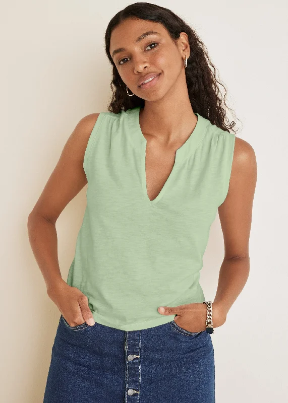 V-Neck Shirred Tank - Mint Scandinavian