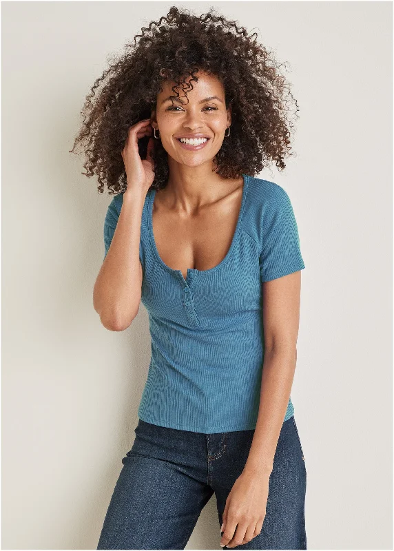 Henley Short Sleeve Top  - Niagara Sophisticated Women's Tailored