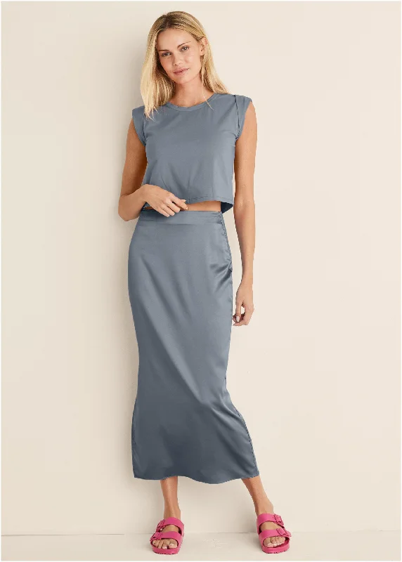Cap Sleeve Tee - Seafog Sleek Women's Metallic