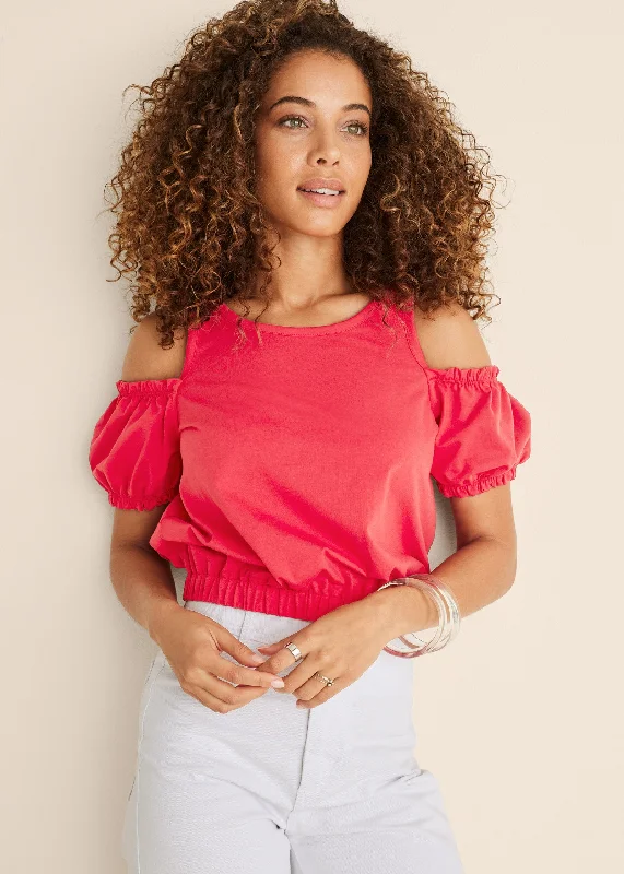 Cold Shoulder Top - Red Relaxed Women's 