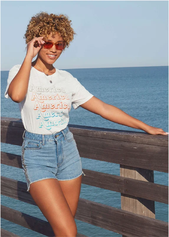 America Graphic Tee - Off White Polished Women's Silk