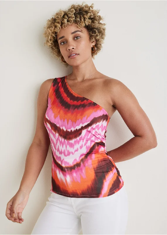 Printed One Shoulder Top - Desert Agate Traditional Women's 