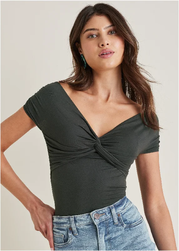 Twist Off-The-Shoulder Top - Black Trendy Women's 