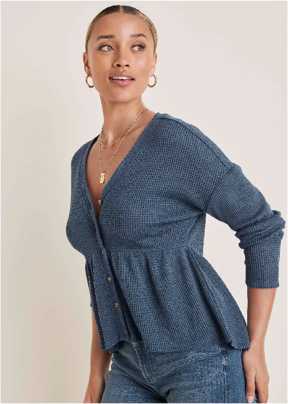 Waffle Babydoll Henley - Vintage Indigo Refined Women's Hand - crafted