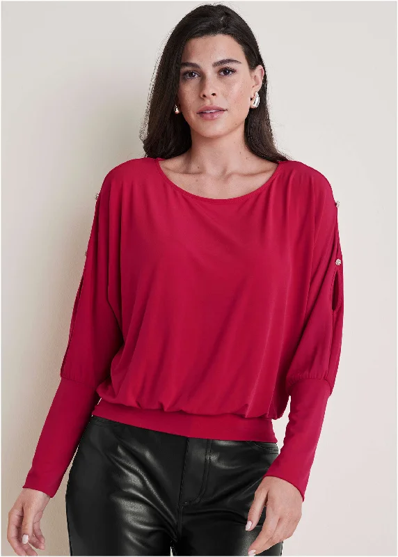 Bling Cold-Shoulder Blouse - Barberry Compression