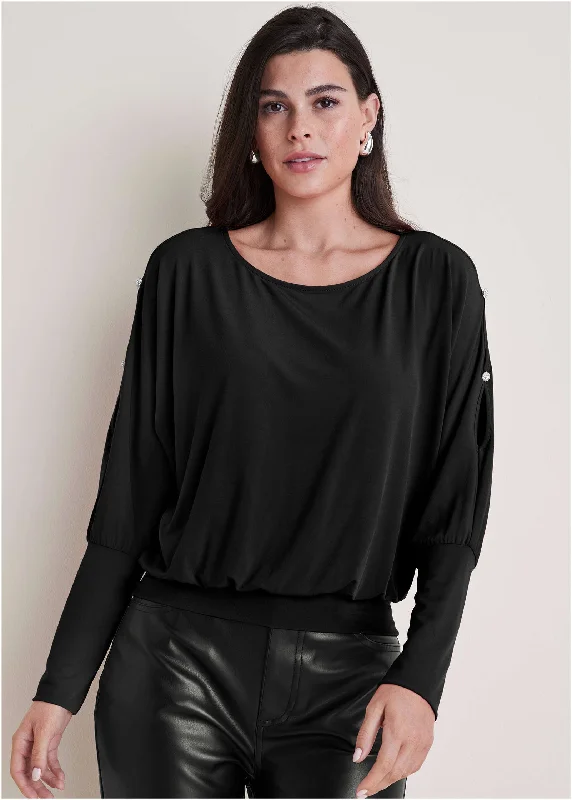 Bling Cold-Shoulder Blouse - Black Earthy Women's Hemp - based