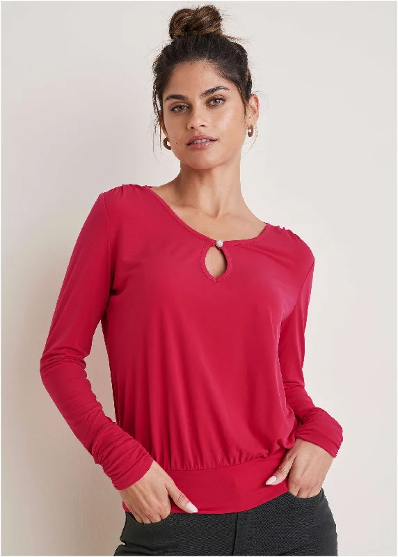 Embellished Keyhole Top - Barberry Artistic Women's Hand - painted