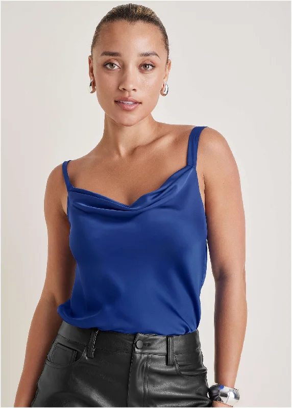 Cowl Neck Tank - Sodalite Blue Hip Women's Retro
