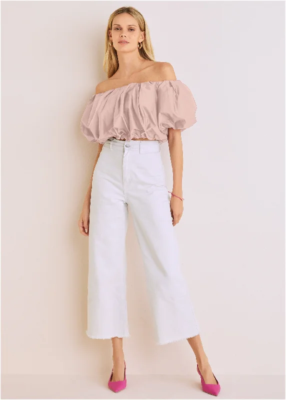 Bubble Crop Top - Blush Cozy Women's Sherpa - lined