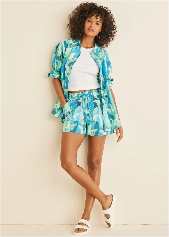 Printed Button Down Top - Botanical Beauty Traditional Women's Wool