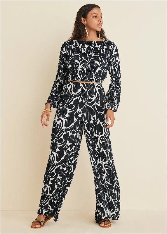 Plisse Billow Top - Woodcut Botanical Bold Women's Statement