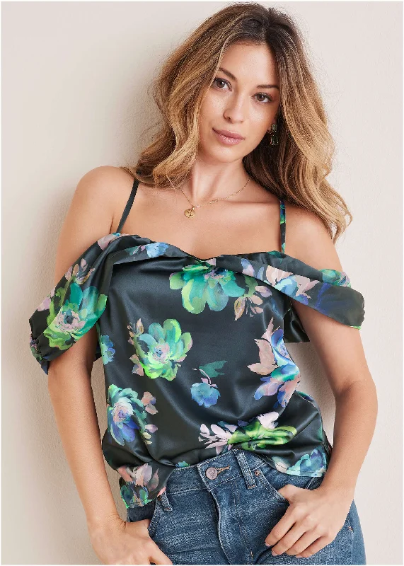 Cold Shoulder Draped Tank - Midnight Garden Practical Women's Quick - dry