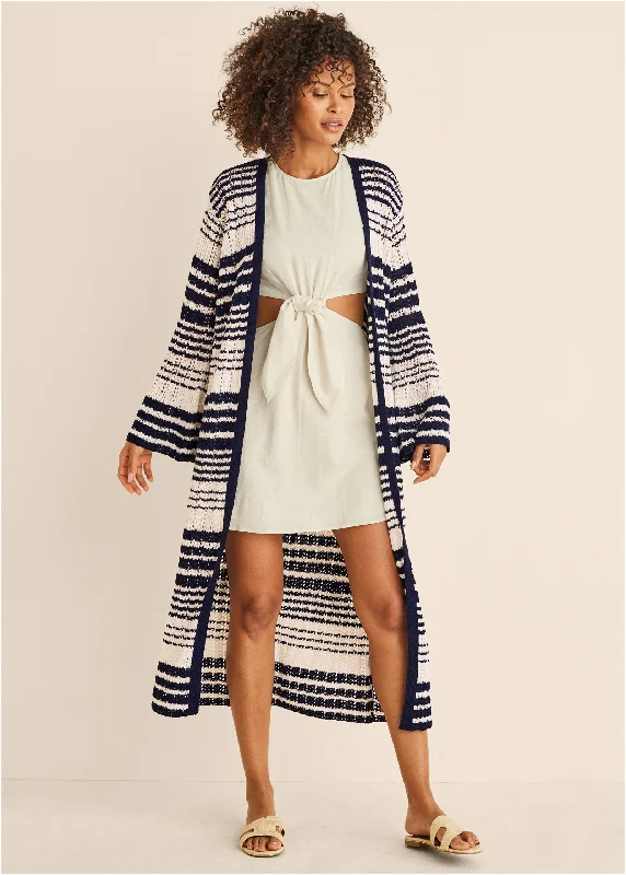 Stripe Duster  - Navy Multi Laid - back Women's Style