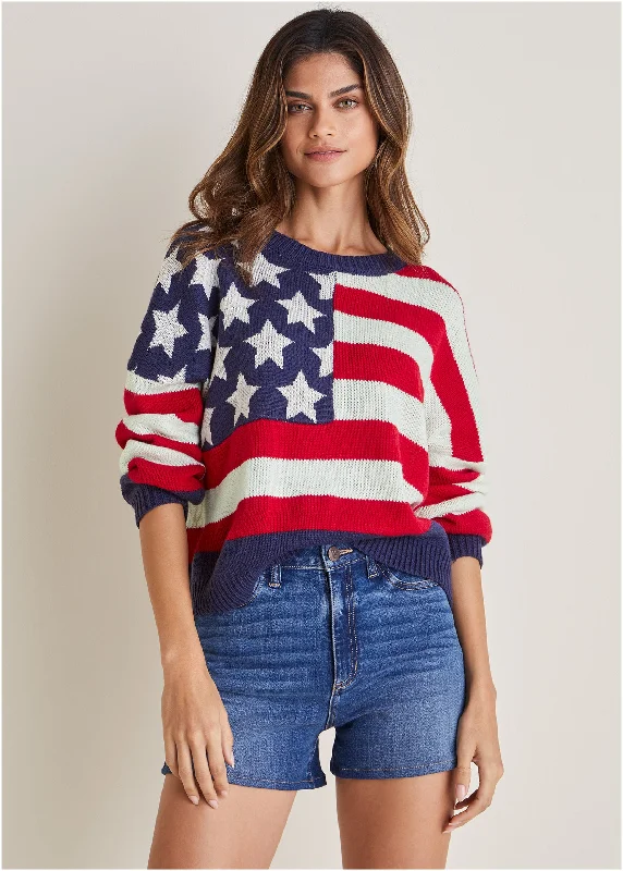 Stars And Stripes Sweater - Racing Red Multi Athletic Women's 