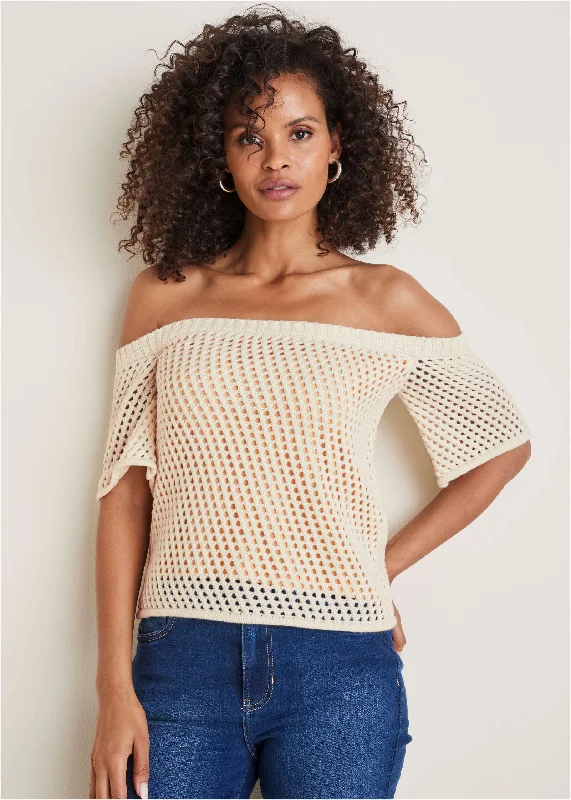 Off-Shoulder Knit Sweater - Off White purpose