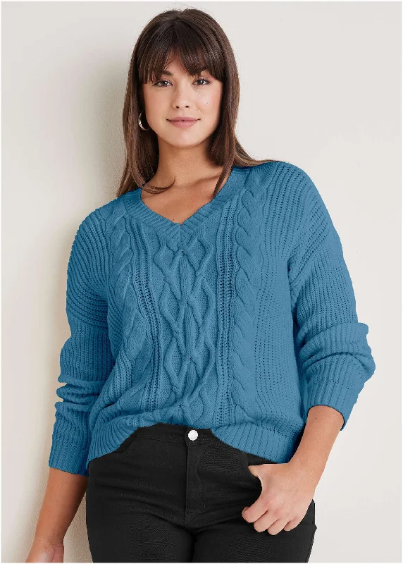 Cable Knit Sweater - Niagara Bold Women's Animal Print